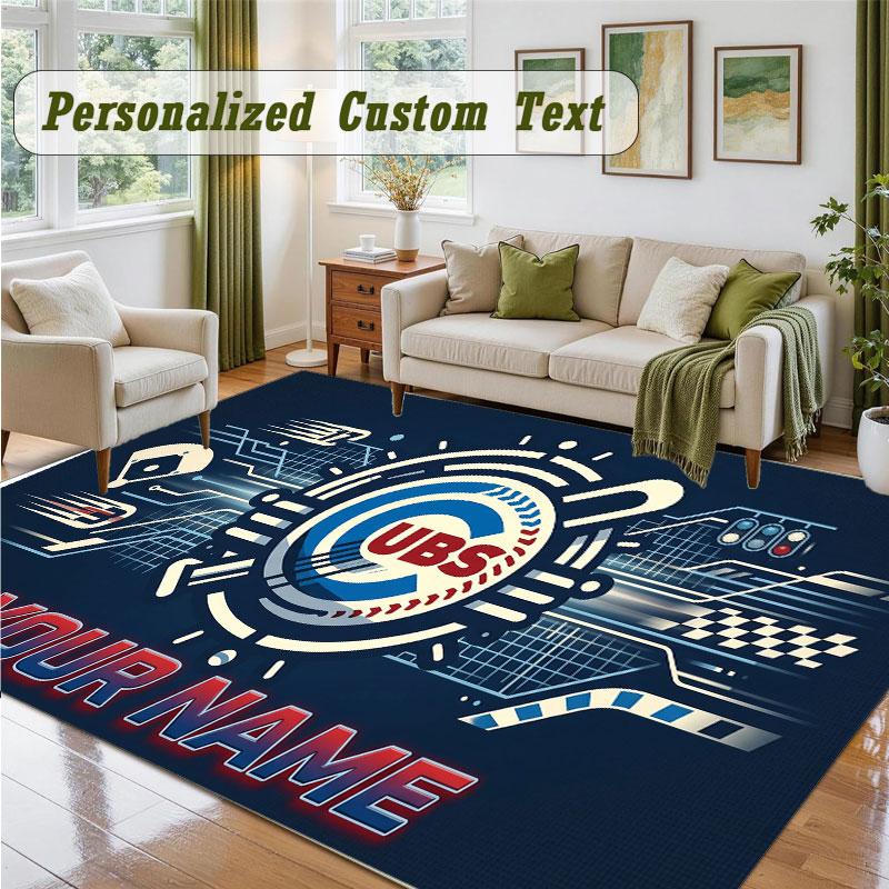 Crystal Velvet Square Rug Custom NameChicago Cubs Pattern Non Slip Home Floor Decor Rug