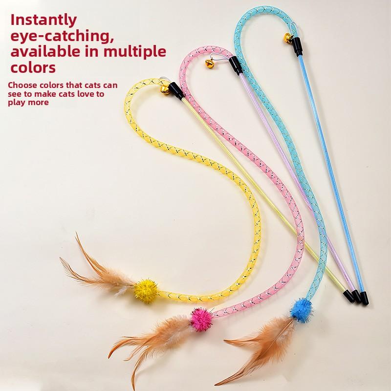 New Cat Toy for The Year of The Snake, Snake-shaped Cat Teaser, Elastic Net Tube, Hairball and Feather, Interactive Cat Toy