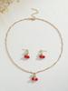Red Sweet Cherry Clavicle Chain Necklace and Earrings Women's Summer Fashion Green Leaf Pink Cherry Fruit Pendant Zircon Set