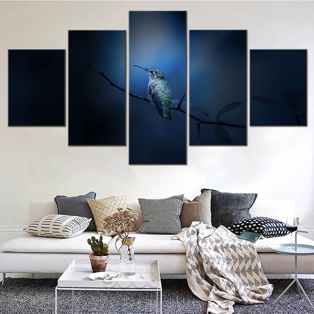 Animal Canvas Painting for Home Decor Wall Arts Modern Modular Picture Picture Print Hummingbird Branch Living Room 5 Pcs Arts No Frame