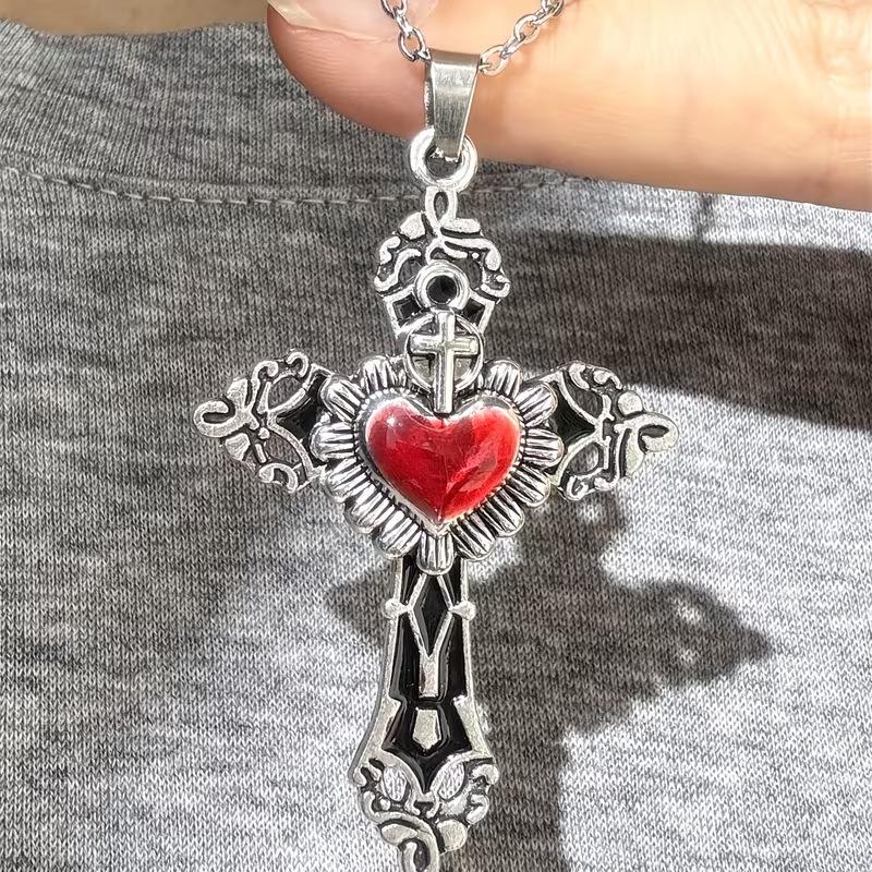 Gothic Style Dark Cross Love Pendant New Retro Old Fashion Clavicle Chain