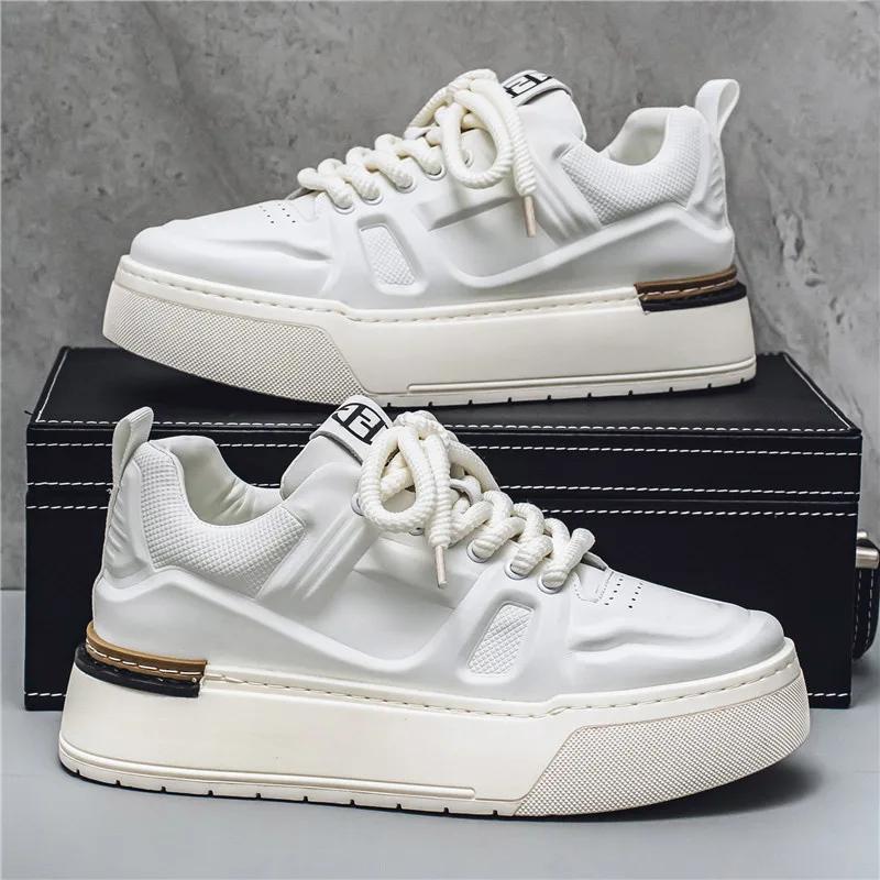 Sneaker Casual Herren Designer Weiße Board Schuhe Mode Mikrofaser Leder Stoff Obermaterial Höhe Erhöht Flache Plattform Sportschuhe
