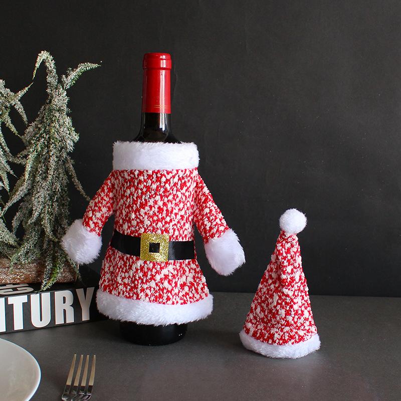 Christmas Decorations, Clothes, Hats, Wine Bottle Covers, Knitted Three-Dimensional Red Wine Set Table, Wine Bags
