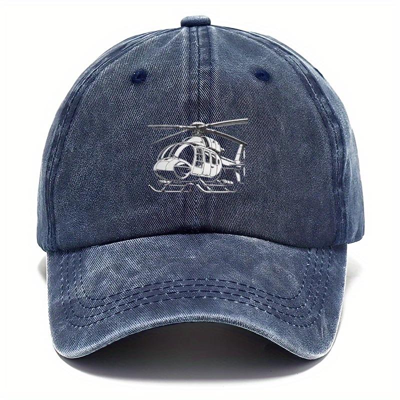 pc Adjustable Washed Baseball Cap with Helicopter Print Pattern Suitable for Outdoor Travel Camping Parties and Hiphop for