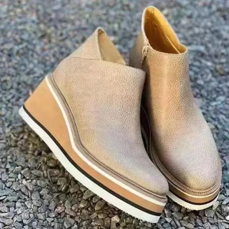 Fashion Ladies Platform Ankle Boots Fashion Autumn and Winter Solid Color Zipper Thick-soled Snow Boots Comfortable Outdoor Short Boots