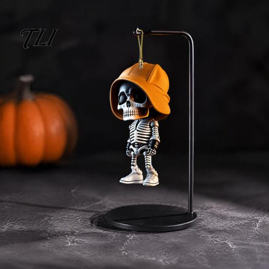 Trendy Hoodie Skeleton Ornament 2Pcs Ornaments, 2D Flat Acrylic Pendants, Gothic Lightweight Car Decor Style Hanging Ornaments for