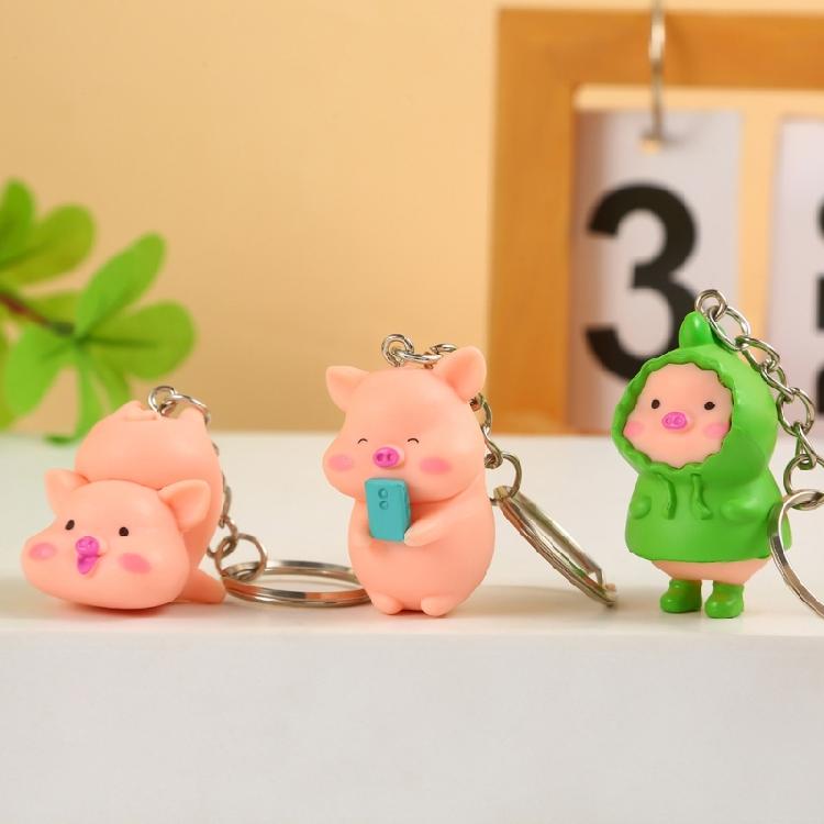 Pack Of 7 Pig Keychains Animal Keyring Pendant Colorful Bag Charm Accessory Wallet Handbag Ornament for Women Girls