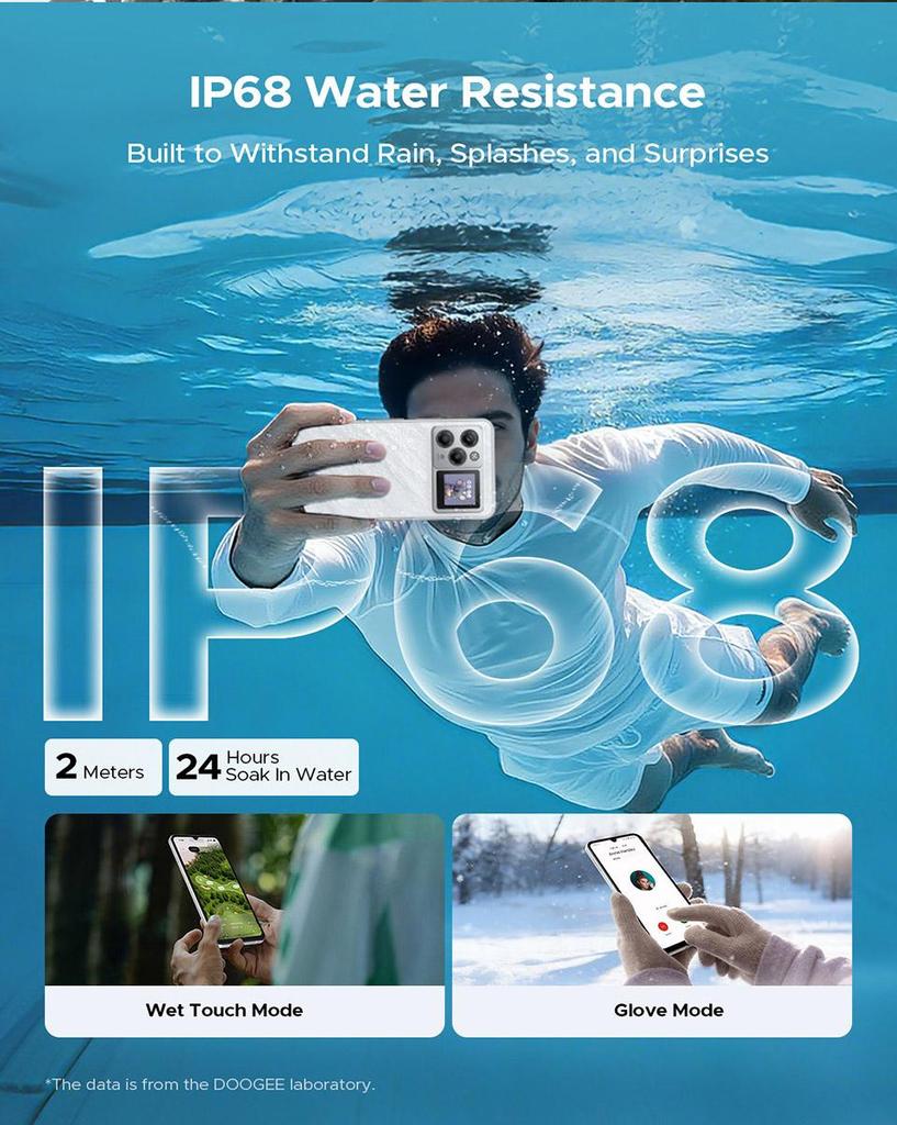 Chytré telefony DOOGEE M30 Pro 6,88" 90Hz Android 16, IP68 Vodotěsný telefon 8000mAh/33W 64GB+256GB 64MP+20MP 4G Duální SIM NFC
