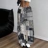 Women Plus Size Red White Plaid Printed Loose Straight Leg Full Length Pants