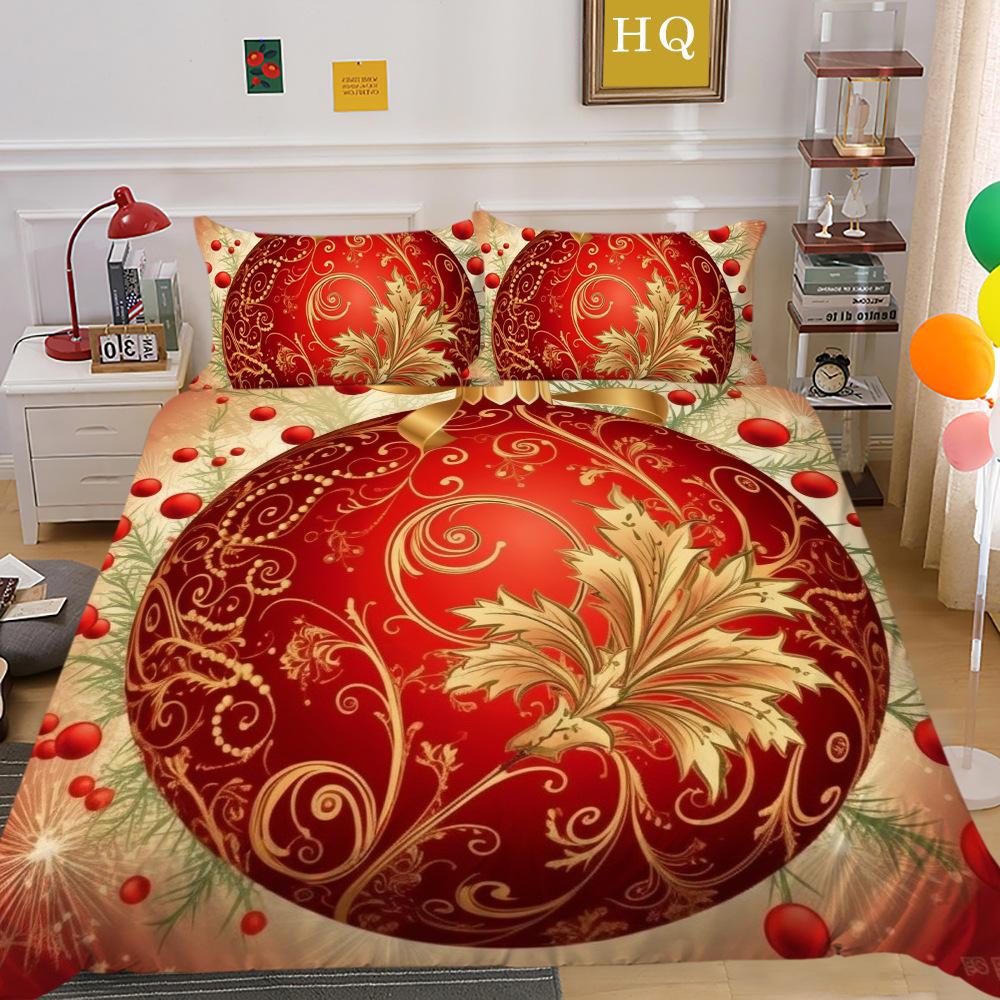 Świąteczny Nadruk Cyfrowy Druk 3D Poliestrowa Poszewka na Poduszkę Poszwa na Kołdrę Dostępny Zestaw Dwu- lub Trzyczęściowy