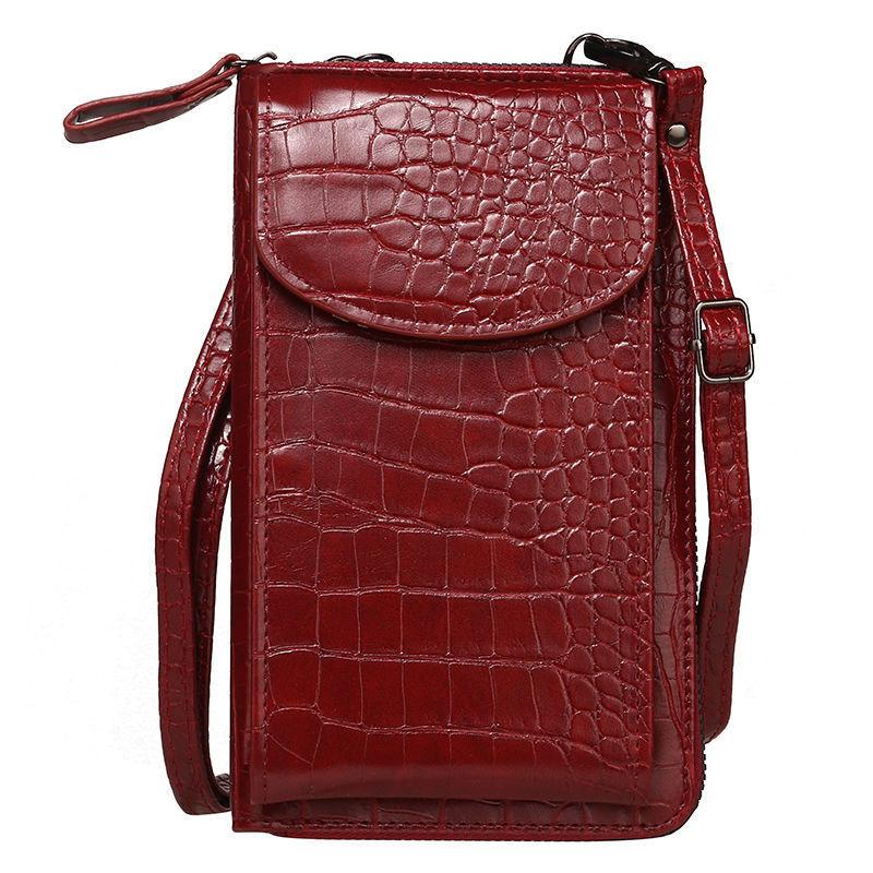 Multi functional retro PU leather crossbody bag alligator solid color mobile phone bag womens casual flip shoulder bag wallet