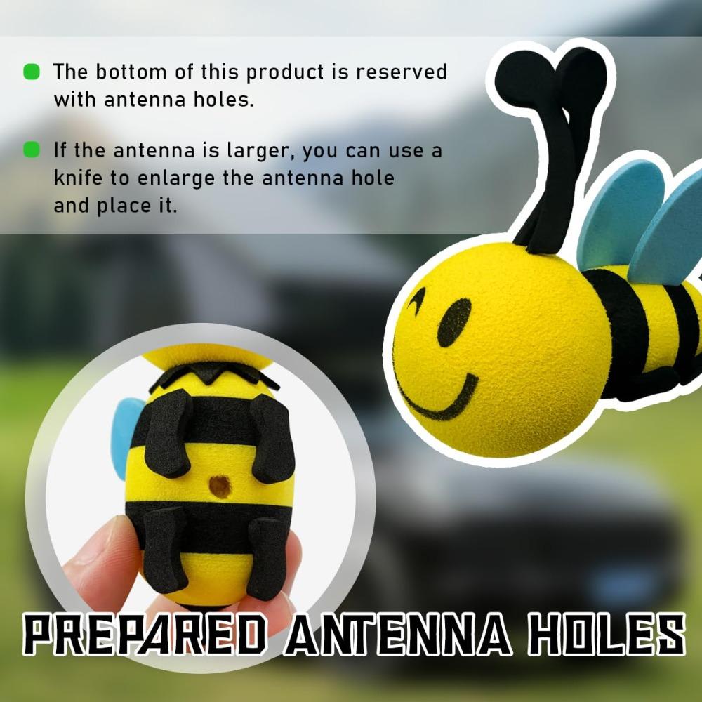 Happy Face Honey Bee Car Antenna Toppers Cartoon Car Antenna Decorations Car Bat Antenna Toppers