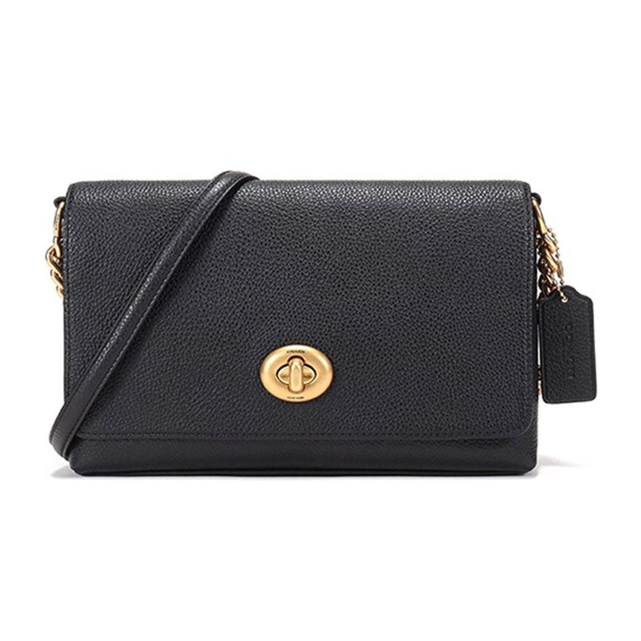 Coach Crosstown 24 Iconic Logo Charm Pebble Leather Small Shoulder Bag Medium Women shoulder bag Black 1494-B4BK Basic Set (Bag+Dust Bag)