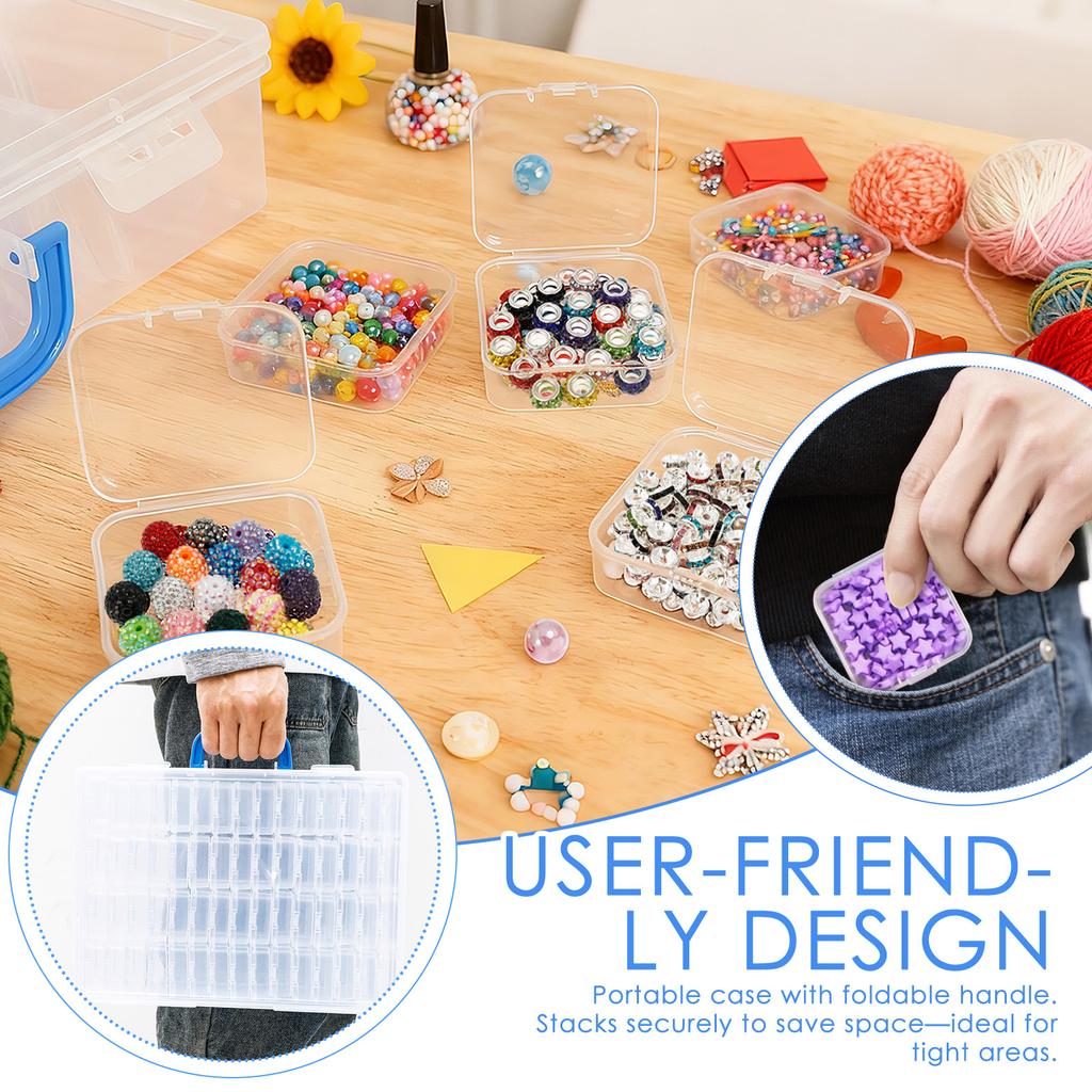 Bead Organizer Box Transparent Jewelry Beads Container Plastic Storage Containers with 60 Small Box for Button Rhinestone