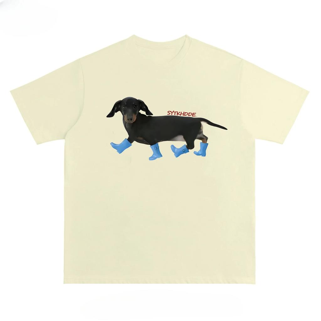 American Streetwear Style Dachshund Dog Print Shortsleeved Tshirts for Unisex High Street Couple Short Sleeved Unisex Summer