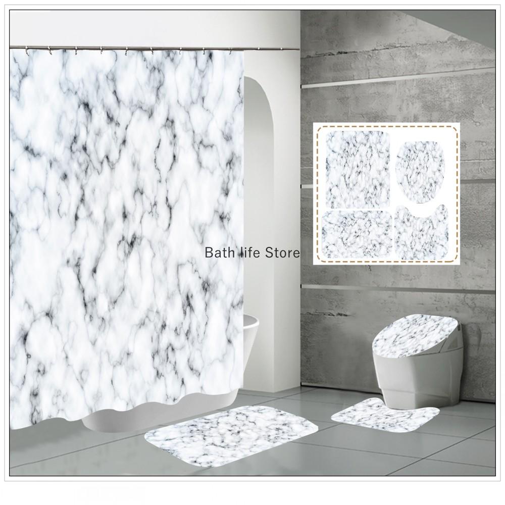 Luxury Golden White Marble Shower Curtain Modern With Non Slip Rug Mat Bathroom Waterproof Polyester Fashion Home Decor 180x180