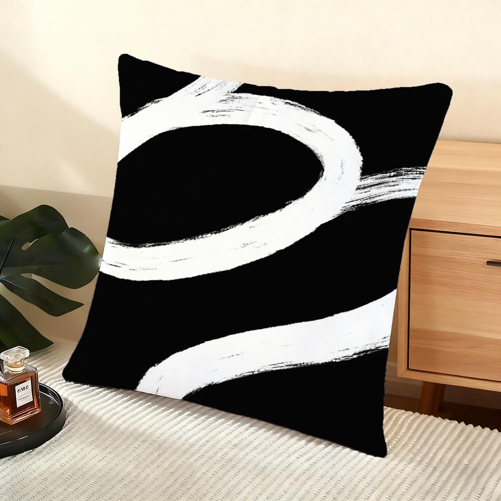 Abstract Black And White Cushion Cover Soft Short Plush Pillow Cover Smooth Cozy Texture Aesthetic Cushion Case Home Decor
