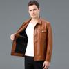 Leather Jacket Men's Velvet Thickened Lapel Autumn and Winter Middle-aged Dad Leather Jacket Casual Coat Soft Leather Top