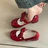 Summer retro style removable bow small leather shoes fashion high heel Mary Jane shoes women's skirt thick heel single shoes