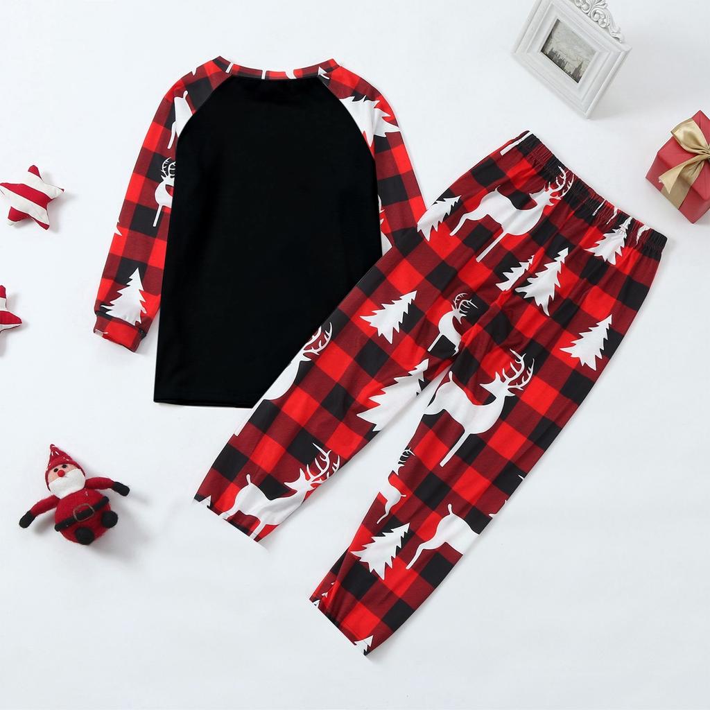 Family Matching Holiday Loungewear Set with Cute Christmas Print, Raglan Long Sleeve Top and Pants for Parents and Kids