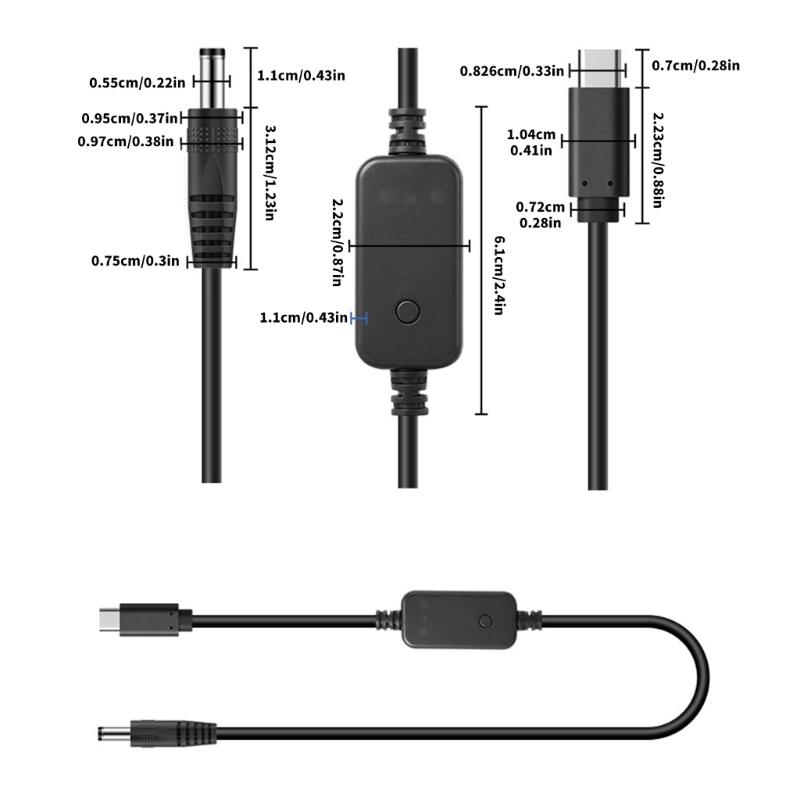 Universal Type C PD60W To DC5525 Boost Cable Adjustable Voltages From 5V To 20V For Multiple Devices