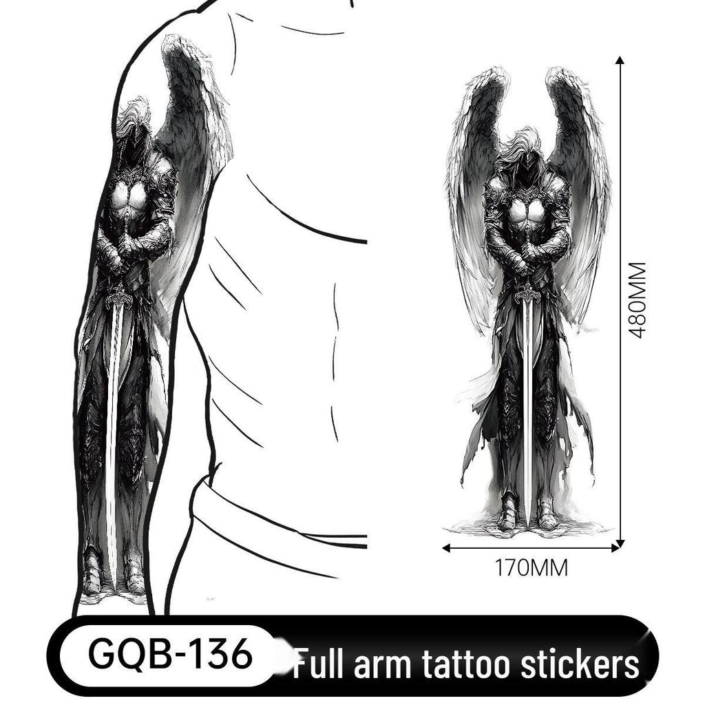 Adesivo Tatuaggio Completo per Braccio Uomo: Design Realistico Impermeabile, Motivo Tigre e Teschio