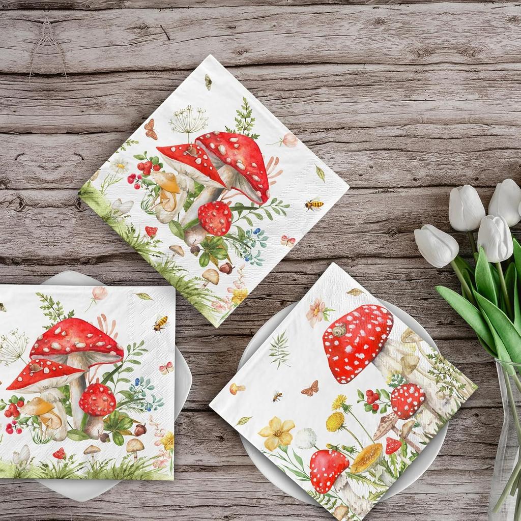 40Pcs Mushroom Paper Napk Mushroom Guest Napk Enchanted Forest Napkin Cottagecore Paper Napkin