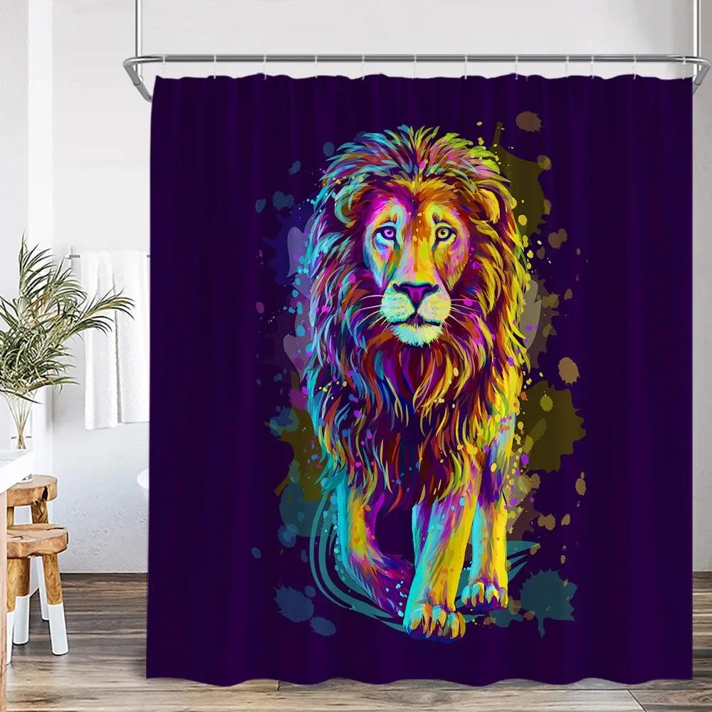 Wild Animals Shower Curtain Tiger Forest Elegant Panther Green Palnts Rose Floral Home Decor for Bathroom Polyester Bath Curtain