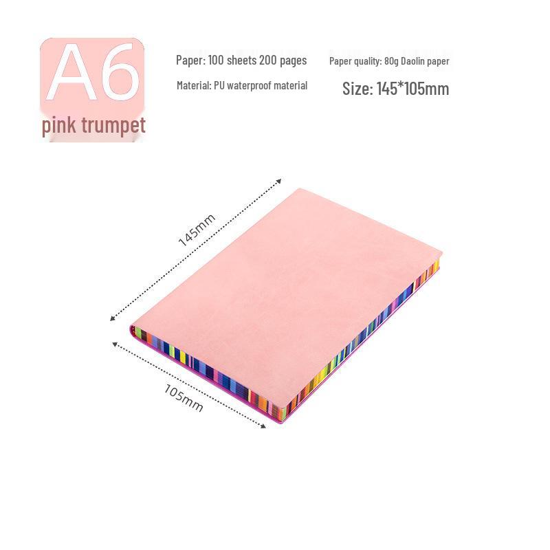A5 Soft Cover Rainbow Edge Cute Notebook - Custom Color Edge Thick Leather Diary