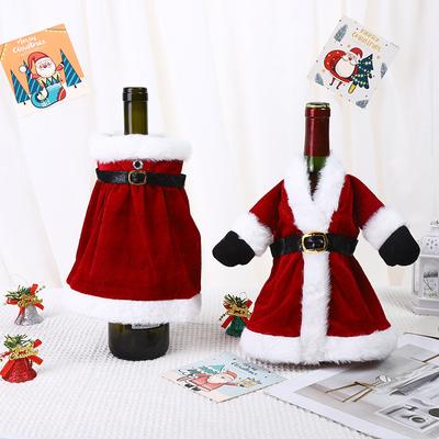 Ziemassvētku vīna pudeļu komplekts samta kleita vīna pudeles vāciņš, piedurkne Ziemassvētku Jaungada vakariņu galda dekors Navidad 2023 ballīšu rotājumi