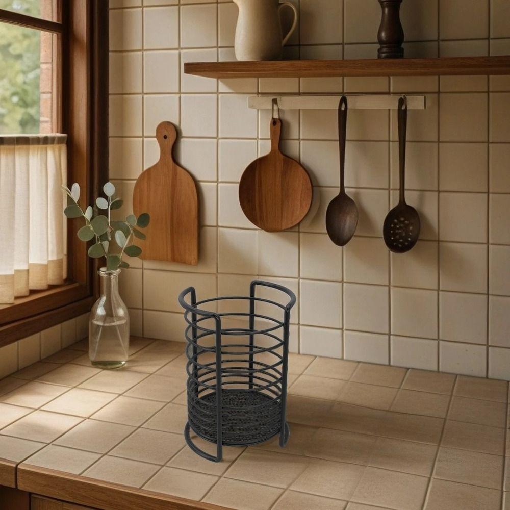 Draining Hole Base Kitchen Utensil Holders Round Tabletop Cutlery Drainer  Tabletop Use