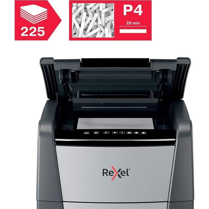 Document Shredder - REXEL - Auto+ 225X - P4 Security - 225-sheet Capacity - 60L Bin