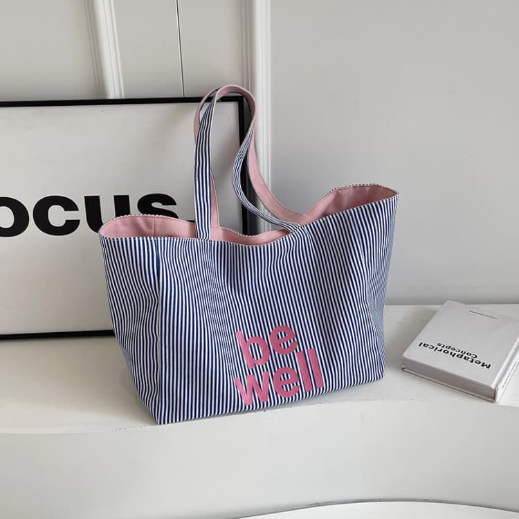 

Large capacity tote bag women s striped canvas bag синій