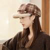 Autumn and Winter Hat Femininity Retro Plaid Striped Octagonal Hat Classic Plush Warm Thickened Painter Hat