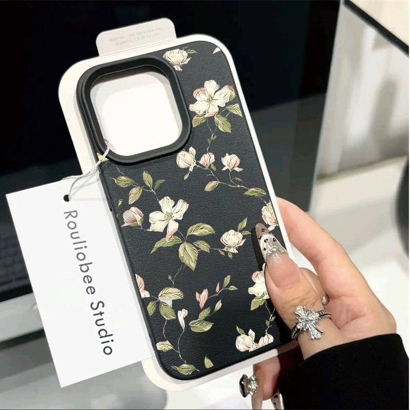 White Flowers Leaves Leather Phone Case For IPhone 15 12 14 13 11 16 17 Pro Max Plus 17 Air 16E Silicone New Design Luxury Cover