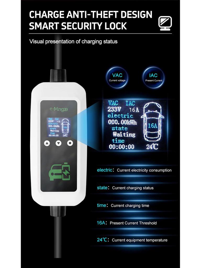 Carregador Portátil para VE J1772 para América do Norte, Japão, Taiwan e Coreia