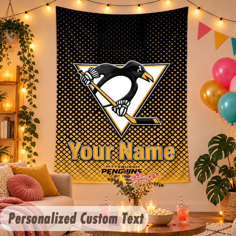 Pittsburgh Penguins Personalisierte Wandteppich Benutzerdefinierter Name Text Polyester Hängende Dekoration Haus Zimmer