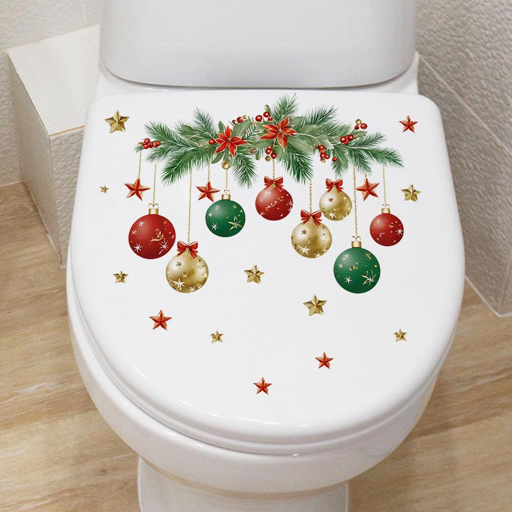 1 Stück/2 Stück Weihnachten Blatt Bunte Kugel Toilettenaufkleber Toilettendeckel Aufkleber Spülkasten Selbstklebende Aufkleber Zuhause Weihnachtsdekoration