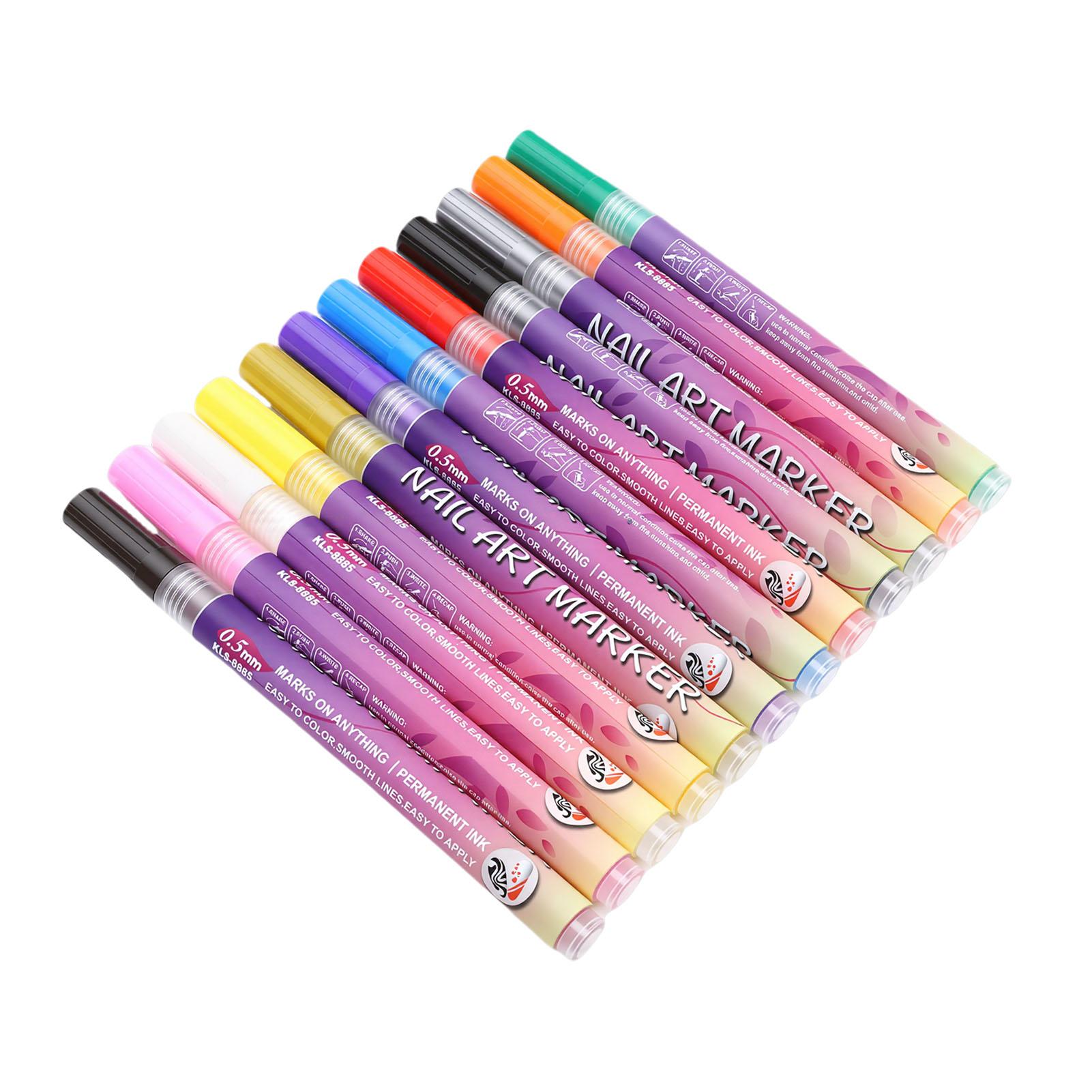 

12 Colors Nail Art Pens Quick Drying Acrylic Nail Polish Pens for DIY Home Salon Manicure Tools