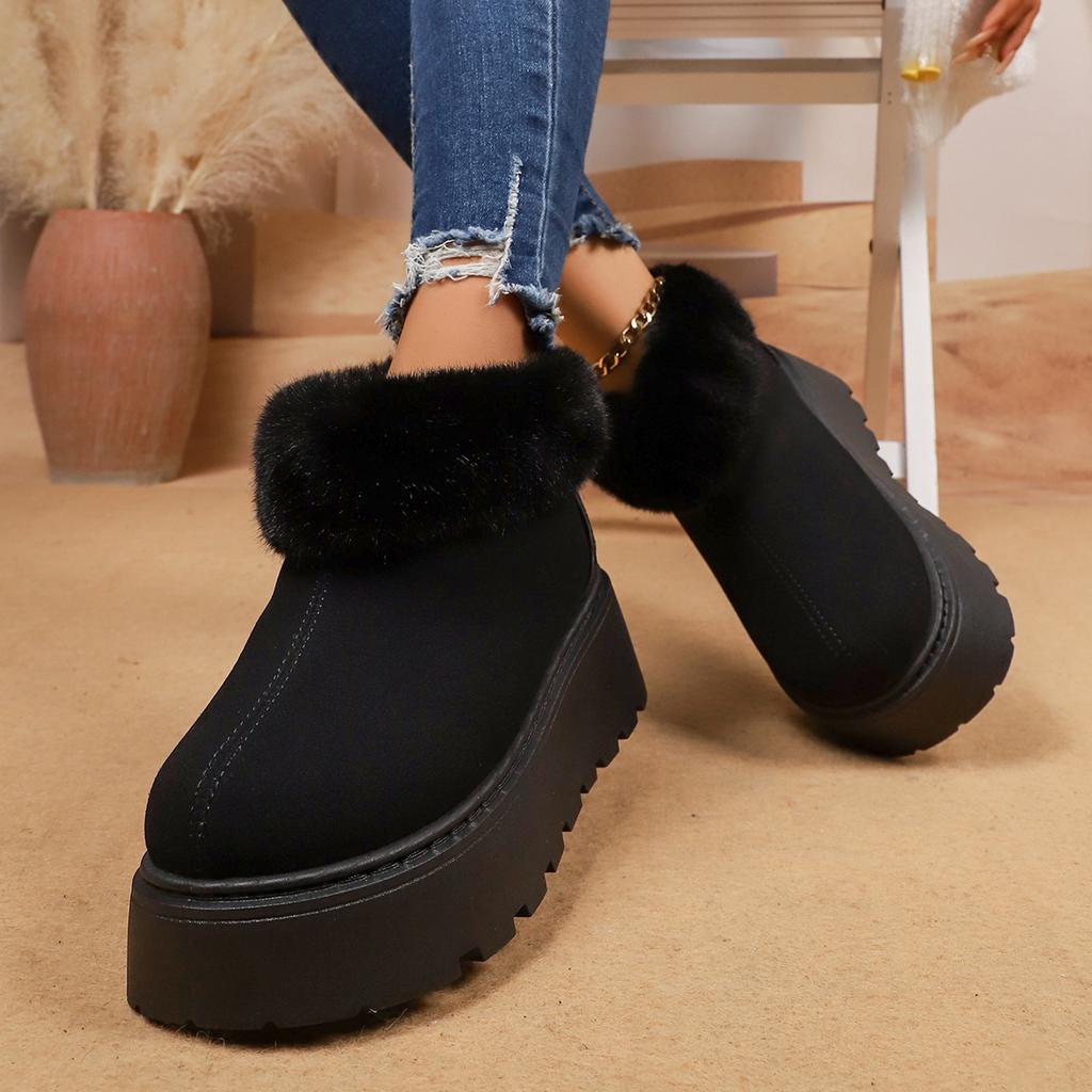 Fashionable Thick Soled Velvet Anti Slip Walking Boots for Winter New Round Toe Comfortable Casual Warm Snow Boots for Women