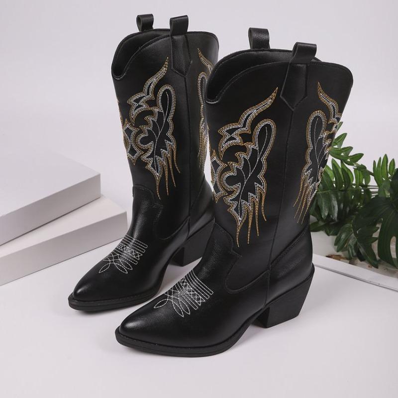 Large Size Boots Women's Autumn and Winter Tall Western Cowboy Style Embroidery Fashion Tall Boots Women's