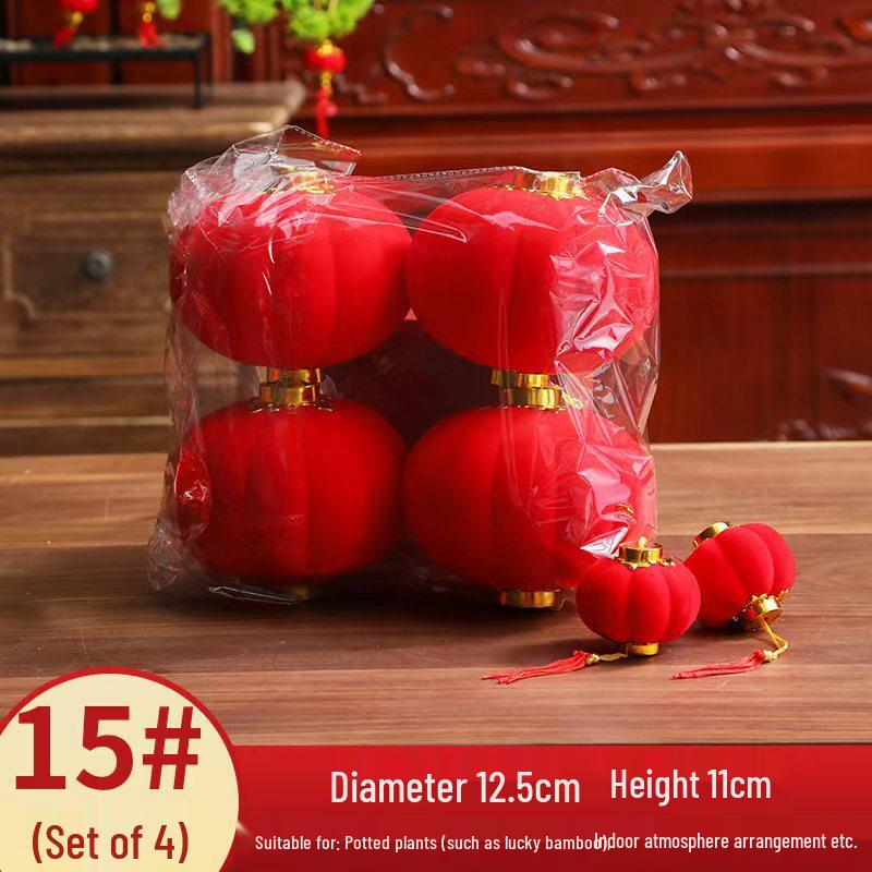 Chinese Red Lantern Hanging Ornament: Festive Flocked Bonsai Decor for New Year and Spring Festival