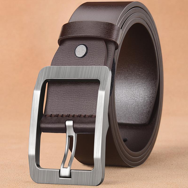 Men's Soft Leather Belt with Alloy Japanese Antique Buckle, Copper Pin
