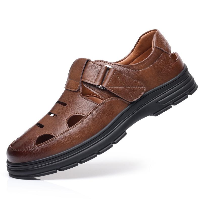 2025 summer new men's sandals soft leather casual breathable hollow Velcro cool leather shoes men's leather sandals 3337