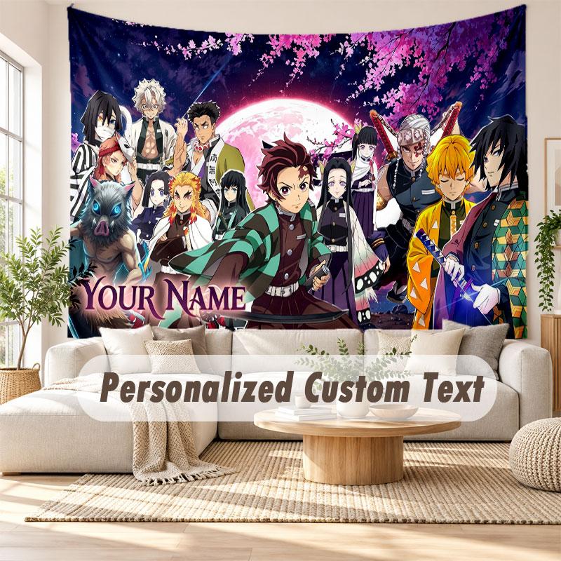 Custom Name Wall Hanging Tapestry,Demon Slayer Decorative Backdrop Tapestry For Dorm Home