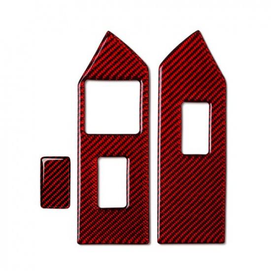 Luxury Red Carbon Fiber Door Window Lock Switch Cover For Ford Mustang 2009-2013