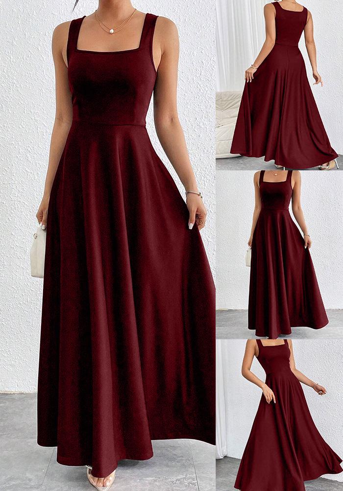Elegantes ärmelloses Maxikleid in Unifarbe mit quadratischem Ausschnitt