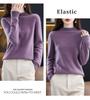 Women's Slimming 100% Wool Half-High Neck Sweater, Seamless Cashmere Knit Base Layer, Autumn Winter Loose Top with Hollow-Out Design