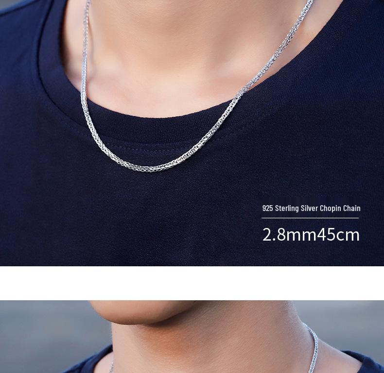 S925 Sterling Silver Chopin Chain Necklace for Men and Women - Plain, Lightweight, No Pendant