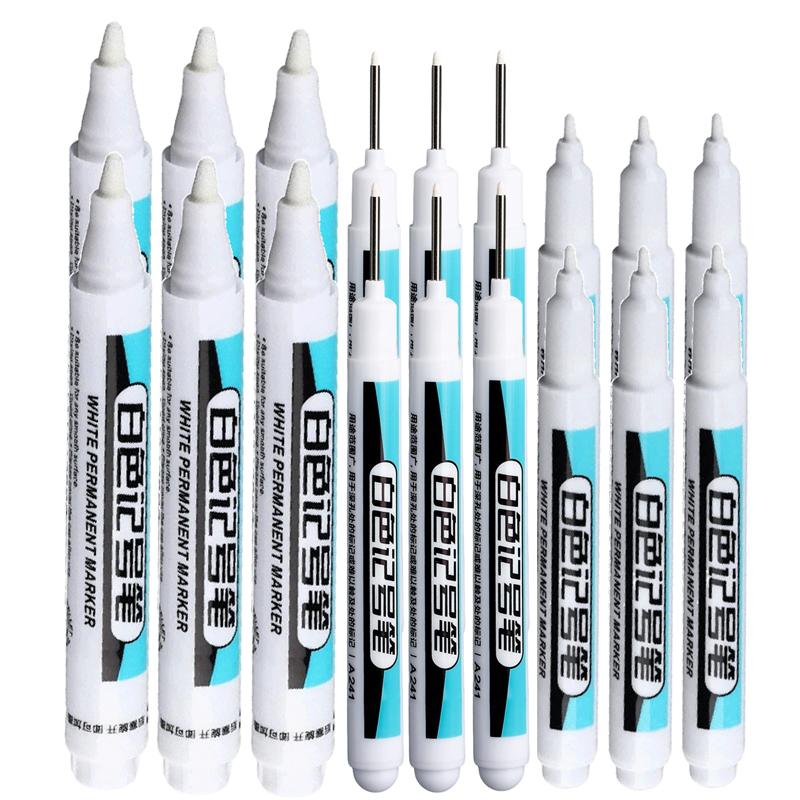 1-20Pcs White Permanent Marker Pens 0.7/1.0/2.5MM Markers Paint Pen For Plastic Leather Glass Stone Metal Art Painting Supplies